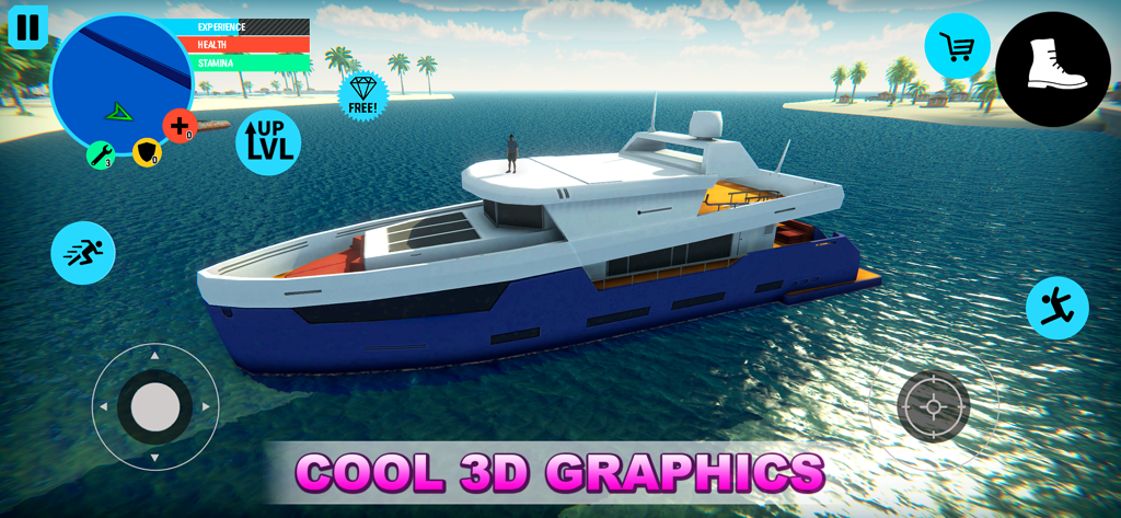 A luxury yacht on the water in Rio crime city mafia gangster mobile game