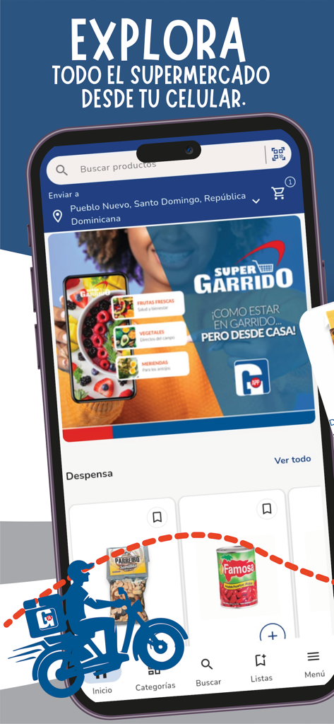 Garrido Ta - Garrido Ta app home screen showing supermarket products and delivery options