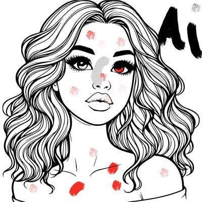 realistic girl with wavy hair and lips