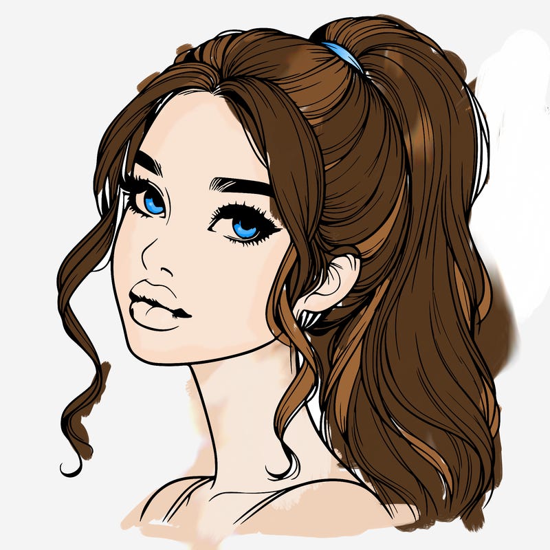 realistic girl with a ponytail on her hair and lips