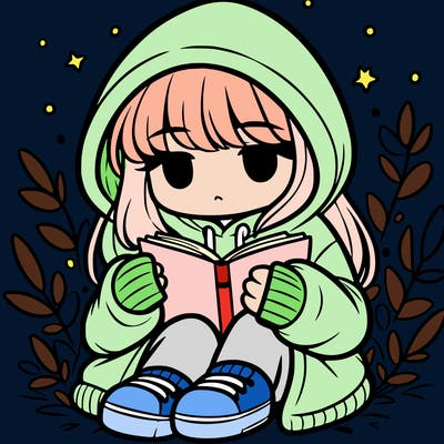 girl in oversized hoodie reading a book