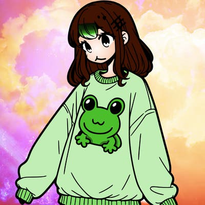 girl wearing frogging sweatshirt