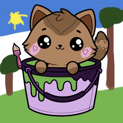 a curte cat which is in a paint bucket