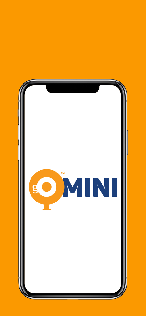 Pantalla de inicio de la aplicación GoMini que muestra el logotipo de la empresa en un smartphone