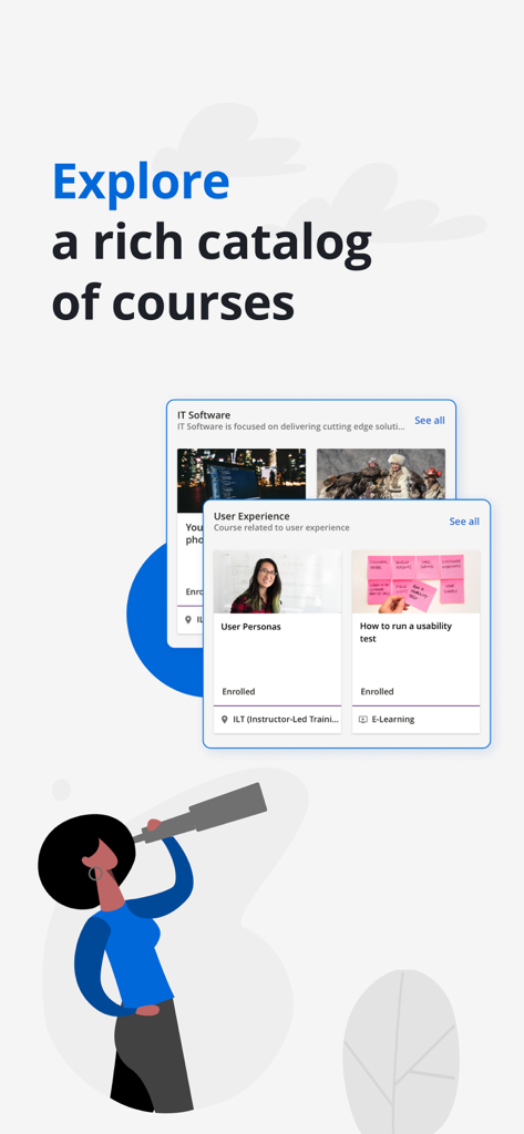 プロフェッショナル向け学習コースのカタログを表示するGo.Learnモバイルアプリのインターフェース