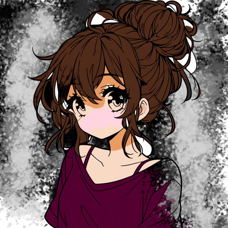 a beautiful anime girl with a messy bun