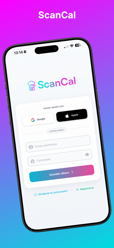 ScanCal - ScanCal app login screen featuring social and email sign in options