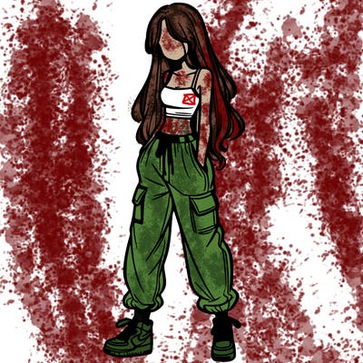 girl in baggy pants crop top and long hair