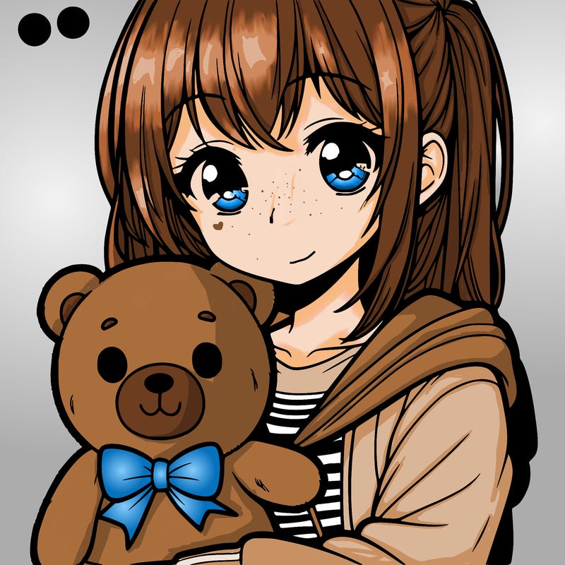 a manga girl holding a teddy bear
