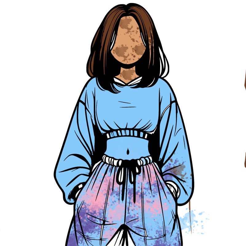 realistic girl faceless with baggy pants and a crop top