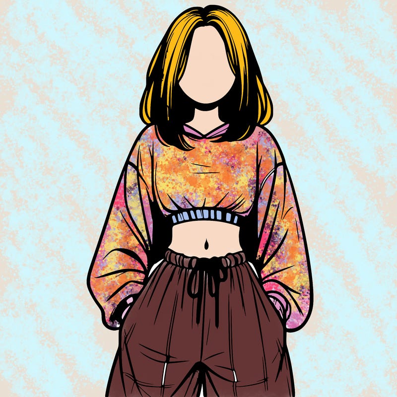 realistic girl faceless with baggy pants and a crop top