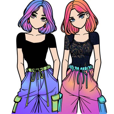 two girls with crop top with baggy pants