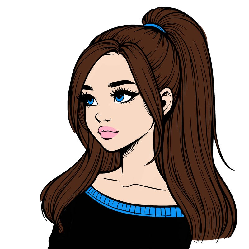 realistic girl with a high ponytail