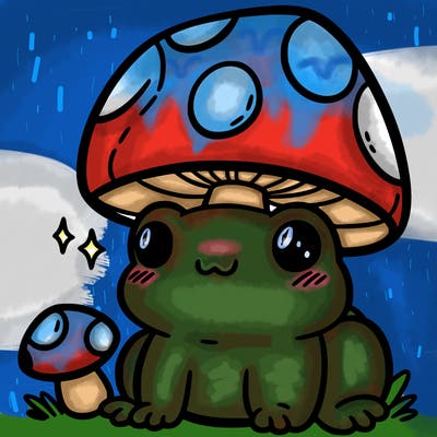 a cute frog with a mushroom hat