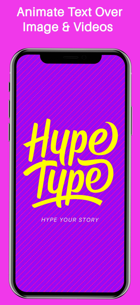 Hype-Type app interface featuring stylized yellow animated text over a purple background