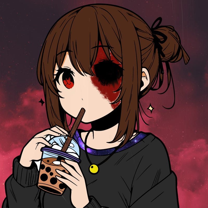 manga character drinking boba