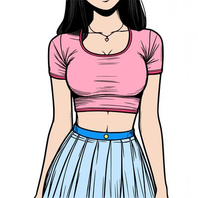 realistic girl wearing crop top and skirt