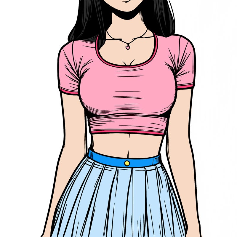 realistic girl wearing crop top and skirt