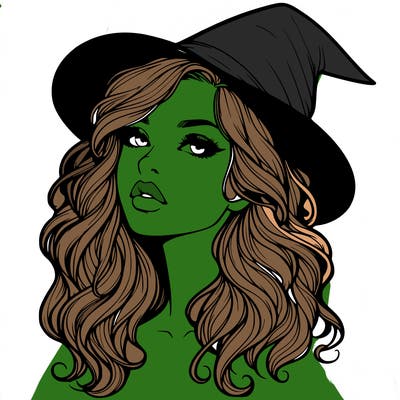 realistic witch girl with wavy hair and lips