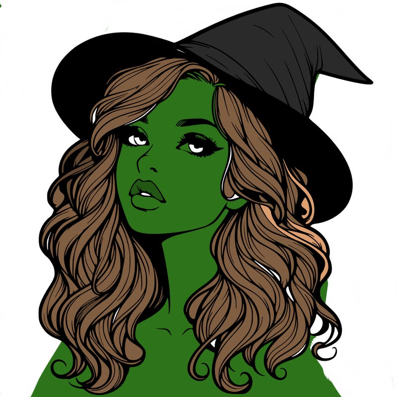 realistic witch girl with wavy hair and lips