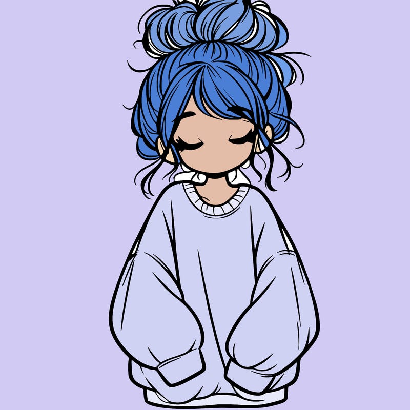 girl with baggy sweatshirt and messy bun
