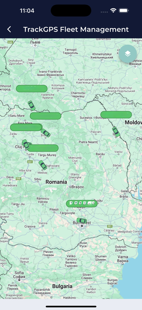 TrackGPS Fleet Management - Real time vehicle location tracking on a map within the TrackGPS Fleet Management app