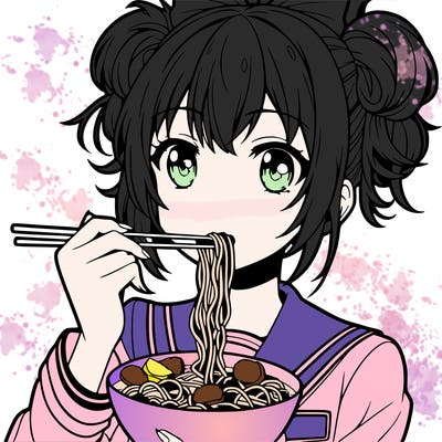 anime girl eating noodles