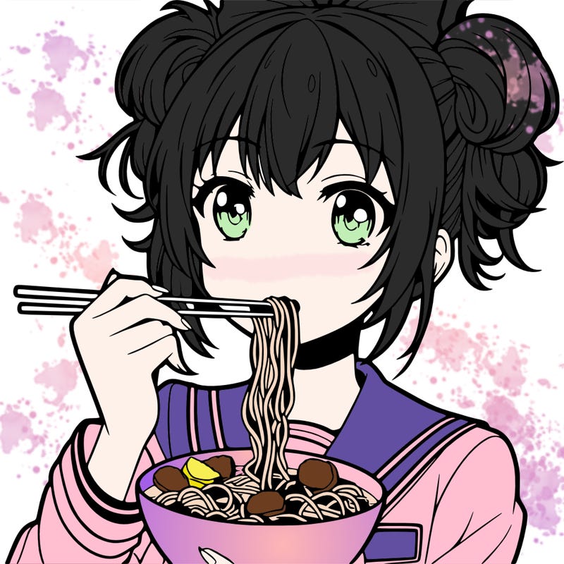anime girl eating noodles