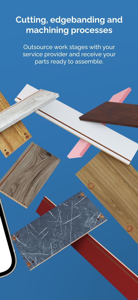 Gráfico que muestra varias piezas de mobiliario con diferentes texturas, ilustrando el proceso de externalización para carpintería.