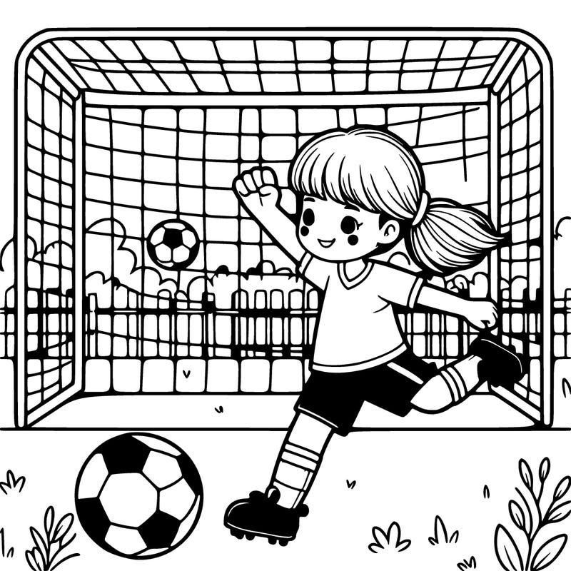 girl soccer player playing on soccer field making a goal realistic