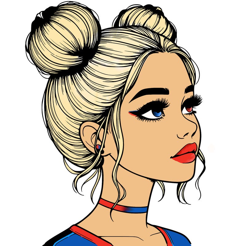 realistic girl with buns on the top of her head