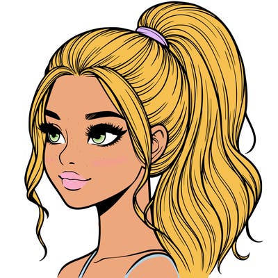 realistic girl with a high ponytail