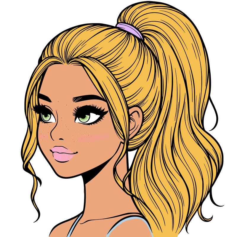 realistic girl with a high ponytail