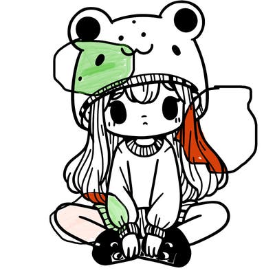 a girl wearing a frog hat and some frog socks