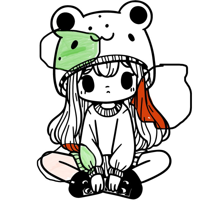 a girl wearing a frog hat and some frog socks