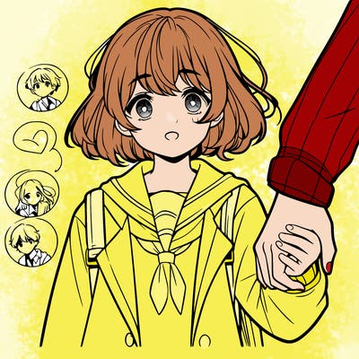 girl holding a boy's hand anime version