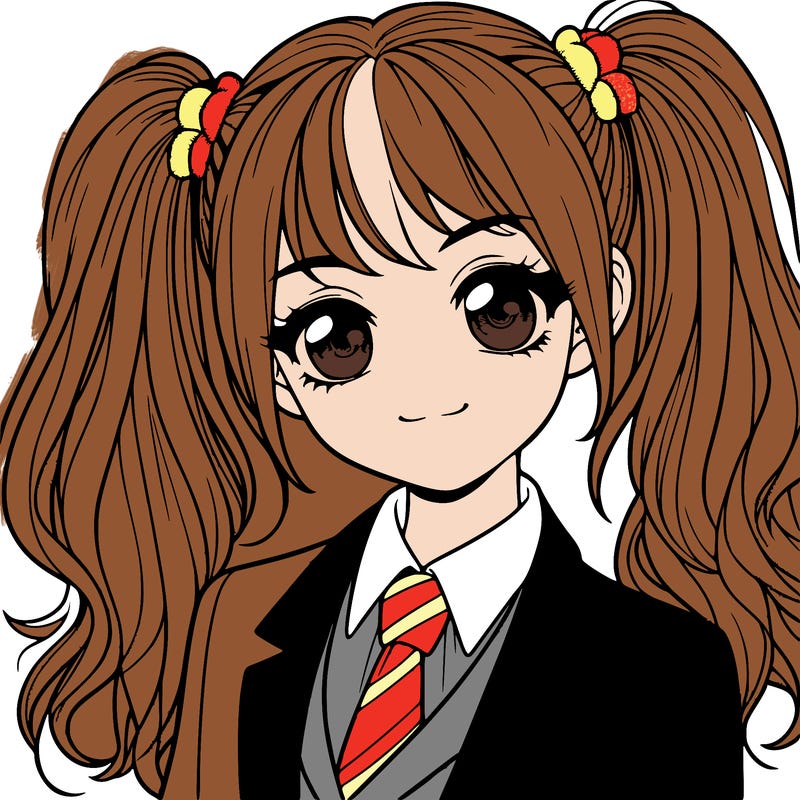 realistic girl with two ponytails and a suit on