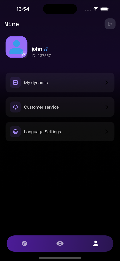 Screenshot des l-mao-App-Benutzerprofilbildschirms mit Kontoinformationen und Menüoptionen wie Meine Dynamik und Spracheinstellungen