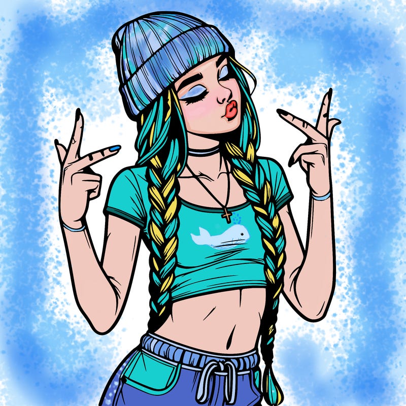 realistic teenage girl with braids and a beanie and crop top doing 🫶🏼