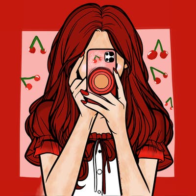 a realistic girl holding her phone taking pictures