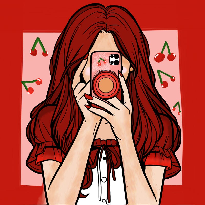 a realistic girl holding her phone taking pictures