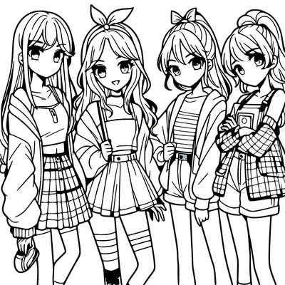 teen manga girls group of 4