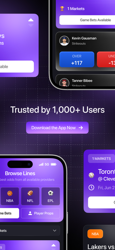Stat AI - Sports Analysis - Stat AI app interface displaying sports betting odds and player prop statistics for NBA and NFL.