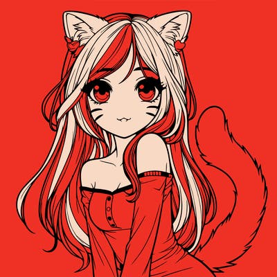 realistic girl with cat ears and tail