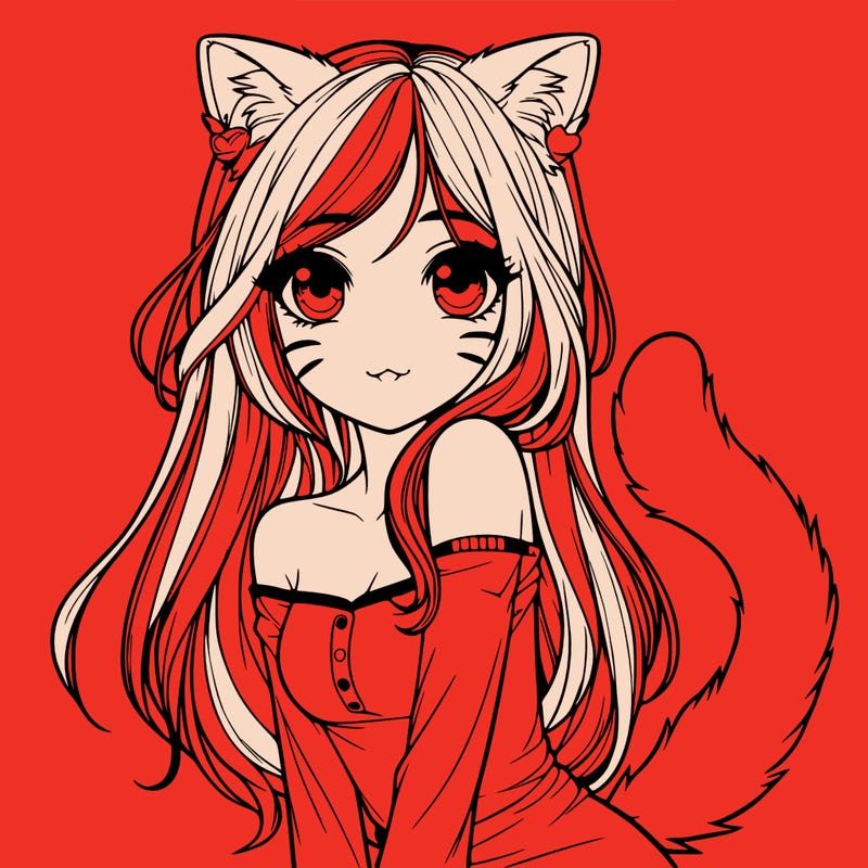realistic girl with cat ears and tail