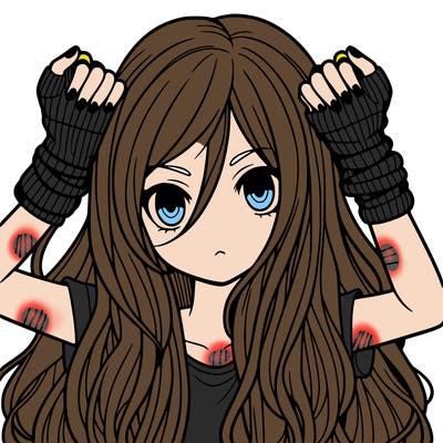 long haired girl with fingerless gloves