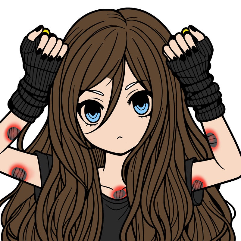 long haired girl with fingerless gloves