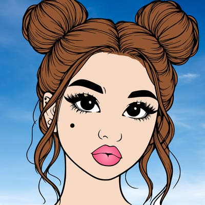 realistic girl with two buns on her hair and lips