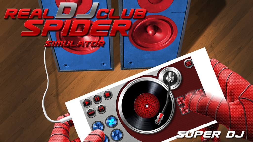 Real DJ Club Spider Simulator - Spider themed DJ turntable app on a smartphone screen