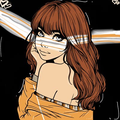 realistic girl with bangs looking over her shoulder